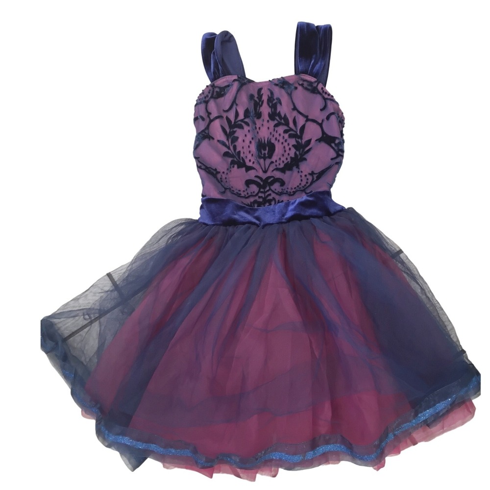 Weissman Kids IC Purple Blue Velvet Flocked Tutu Dance Costume Leotard Dress
